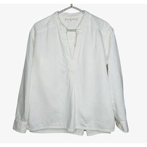 Xirena LS Shirt Small White Stripe Boho Minimalist Coastal V Neck Pullover USA